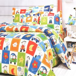 Blancho Bedding - [Happy Friends] 100% Cotton 4PC Duvet Cover Set (King Size)(Comforter not included)