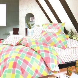Blancho Bedding - [Crystal Pink Plaid] 100% Cotton 4PC Duvet Cover set (King Size)(Comforter not included)