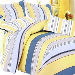 Blancho Bedding - [Golden Blue Stripes] 100% Cotton 4PC Comforter Set (Twin Size)