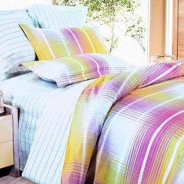 Blancho Bedding - [Golden Plaid] 100% Cotton 4PC Comforter Set (Twin Size)