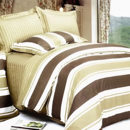 Blancho Bedding - [Chocolate Stripes] 100% Cotton 5PC Comforter Set (Full Size)