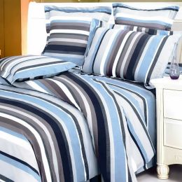 Blancho Bedding - [Blue Purple Stripes] 100% Cotton 4PC Comforter Set (Twin Size)