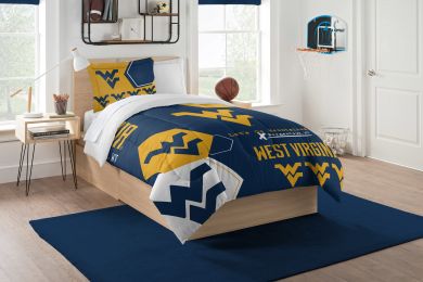 West Virginia OFFICIAL Collegiate "Hexagon" Twin Comforter & Sham Set