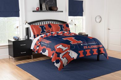 Illinois OFFICIAL Collegiate "Hexagon" Full/Queen Comforter & Shams Set