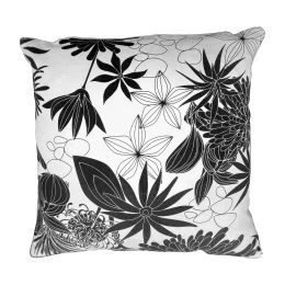 DunaWest 17 x 17 Inch Decorative Square Cotton Accent Throw Pillow with Classic Floral Print, Black and White