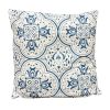 DunaWest 17 x 17 Inch Decorative Square Cotton Accent Throw Pillow with Classic Damask Print, Blue and White
