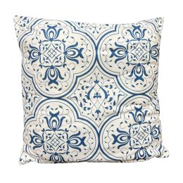 DunaWest 17 x 17 Inch Decorative Square Cotton Accent Throw Pillow with Classic Damask Print, Blue and White