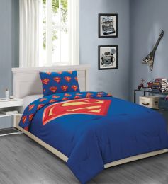 Comforter Set Twin - Superman Shield - TWIN BED 86"x 68" Reversible Comforter with 1 Pillow Sham