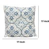 DunaWest 17 x 17 Inch Decorative Square Cotton Accent Throw Pillow with Classic Damask Print, Blue and White