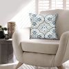 DunaWest 17 x 17 Inch Decorative Square Cotton Accent Throw Pillow with Classic Damask Print, Blue and White